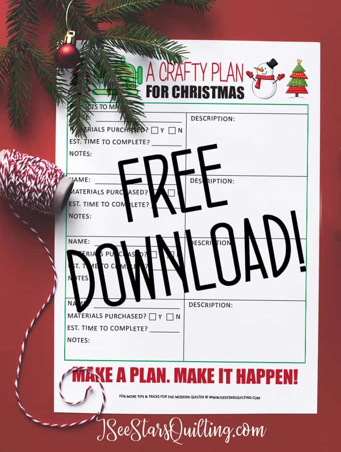 Get organized with your crafty gift plans NOW! Christmas isn't a time to stress! This free printable will help you make a plan and have you stress free this holiday season! 