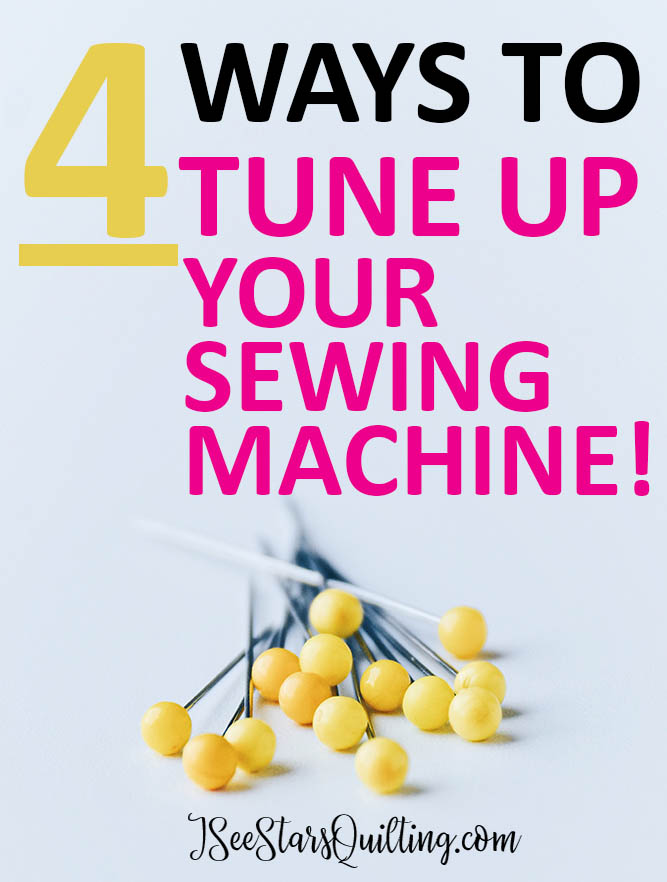 Image of pins with the post title: 4 ways to tune up your sewing machine